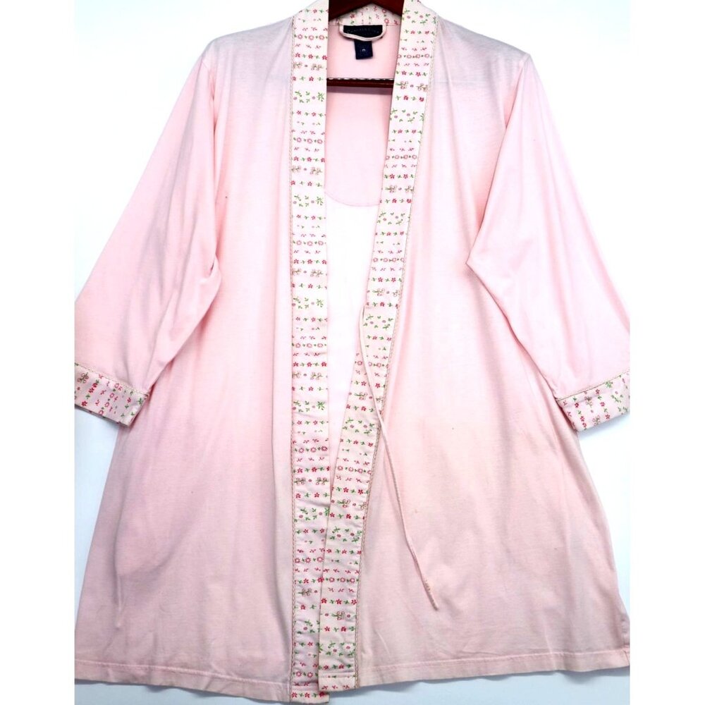 Charter Club Pink Floral Trim Cotton Robe Womens Medium 100% Cotton